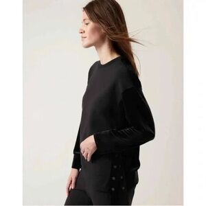 Athleta Retroplush Velour Mixed Media Sweatshirt Black L Loungewear Activewear